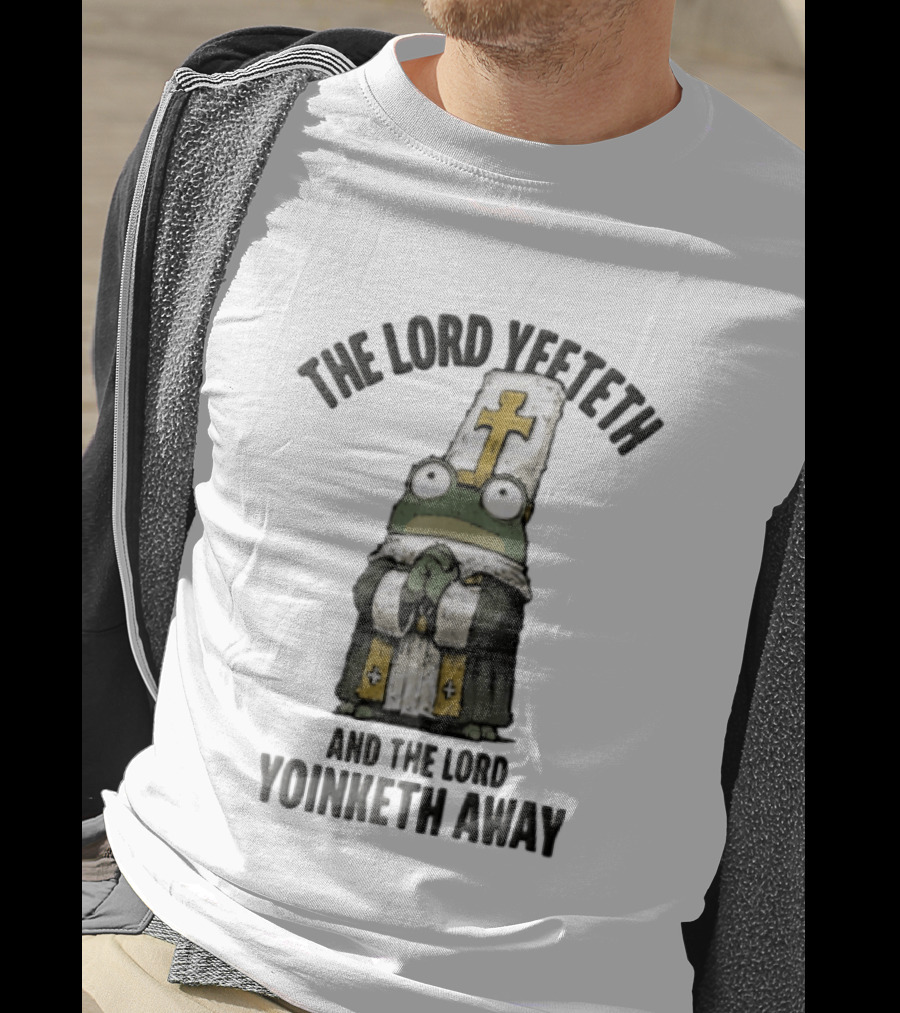 The Lord Yeeteth And The Lord Yoinketh Away Frog In Religious Vestments With Mitre Praying T-Shirt