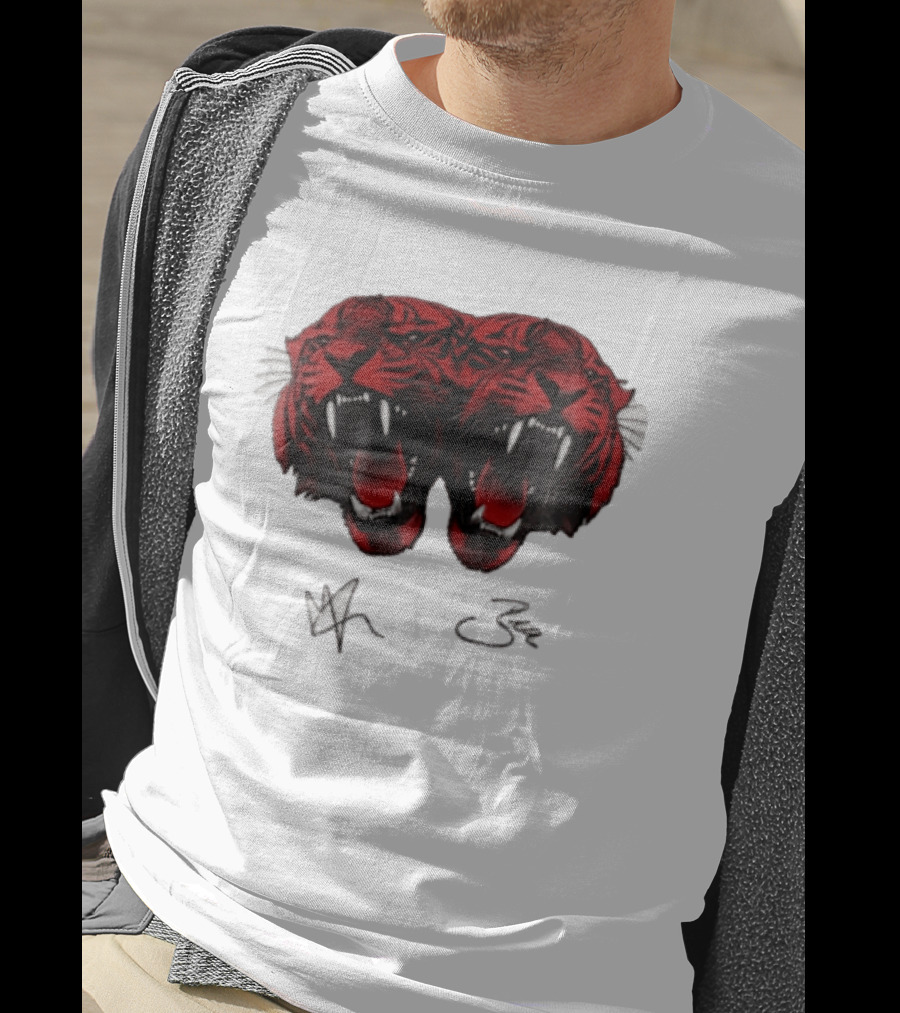 Tigers Heads Roaring Red Dual Fierce Animal T-Shirt