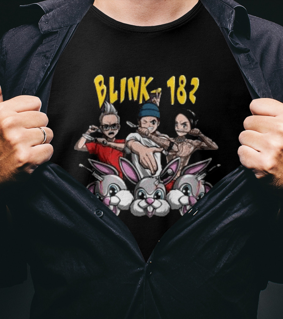 Blink 182 Anime Characters Versus Cartoon Bunny Battle T-Shirt