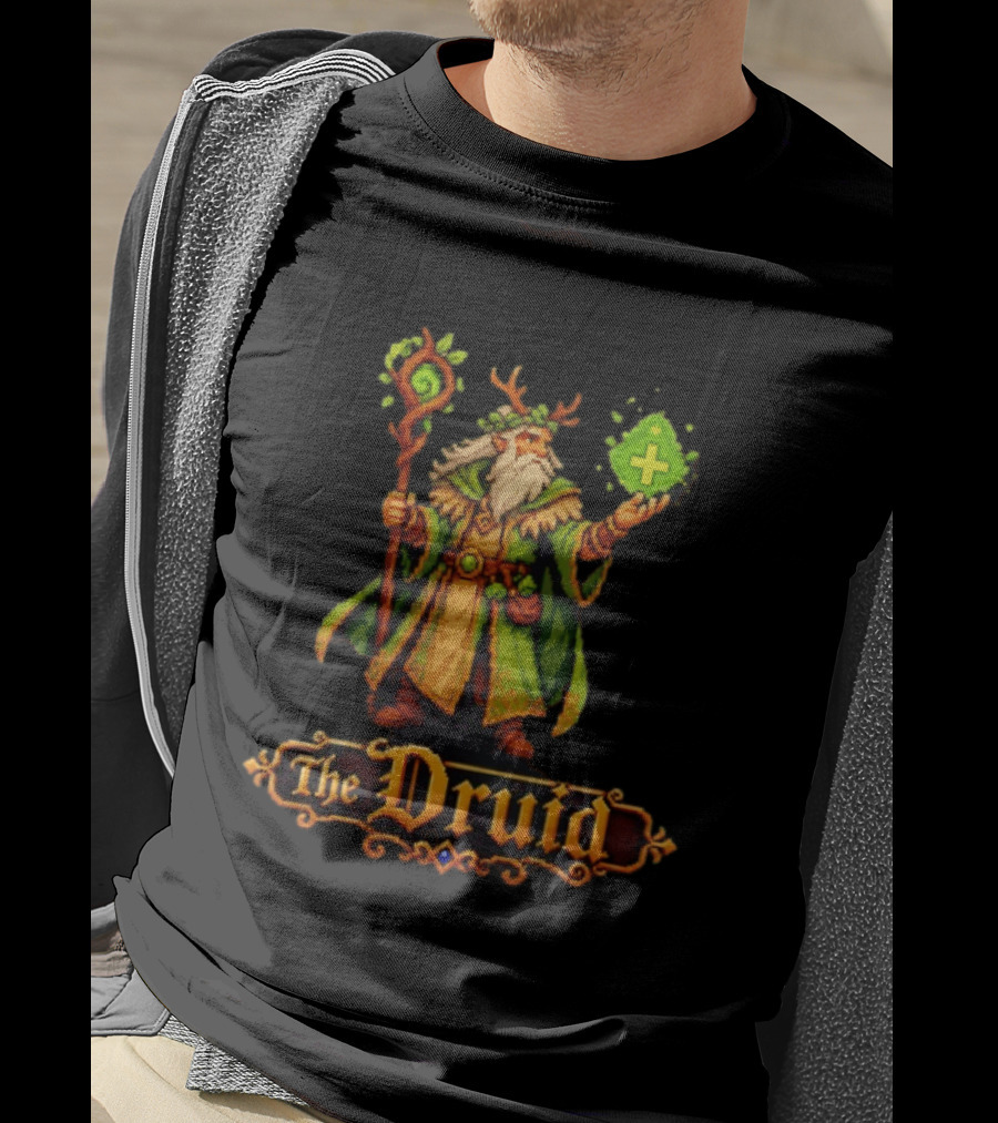 The Druid 16 Bit Game Cartoon Pixel Art Mage With Staff And Potion T-Shirt