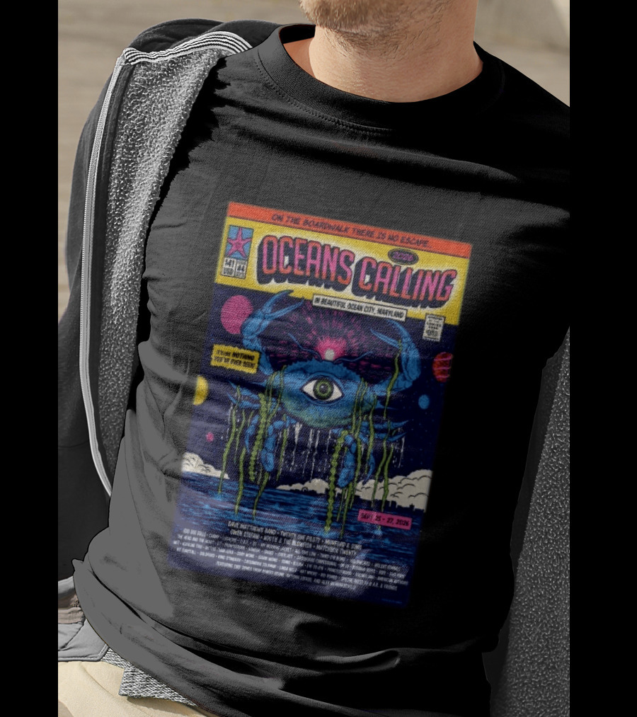 Oceans Calling Festival 2026 Ocean City Maryland Lineup Dave Matthews Band The Lumineers Alanis Morissette 9 25 27 Crab Eye Comic T-Shirt
