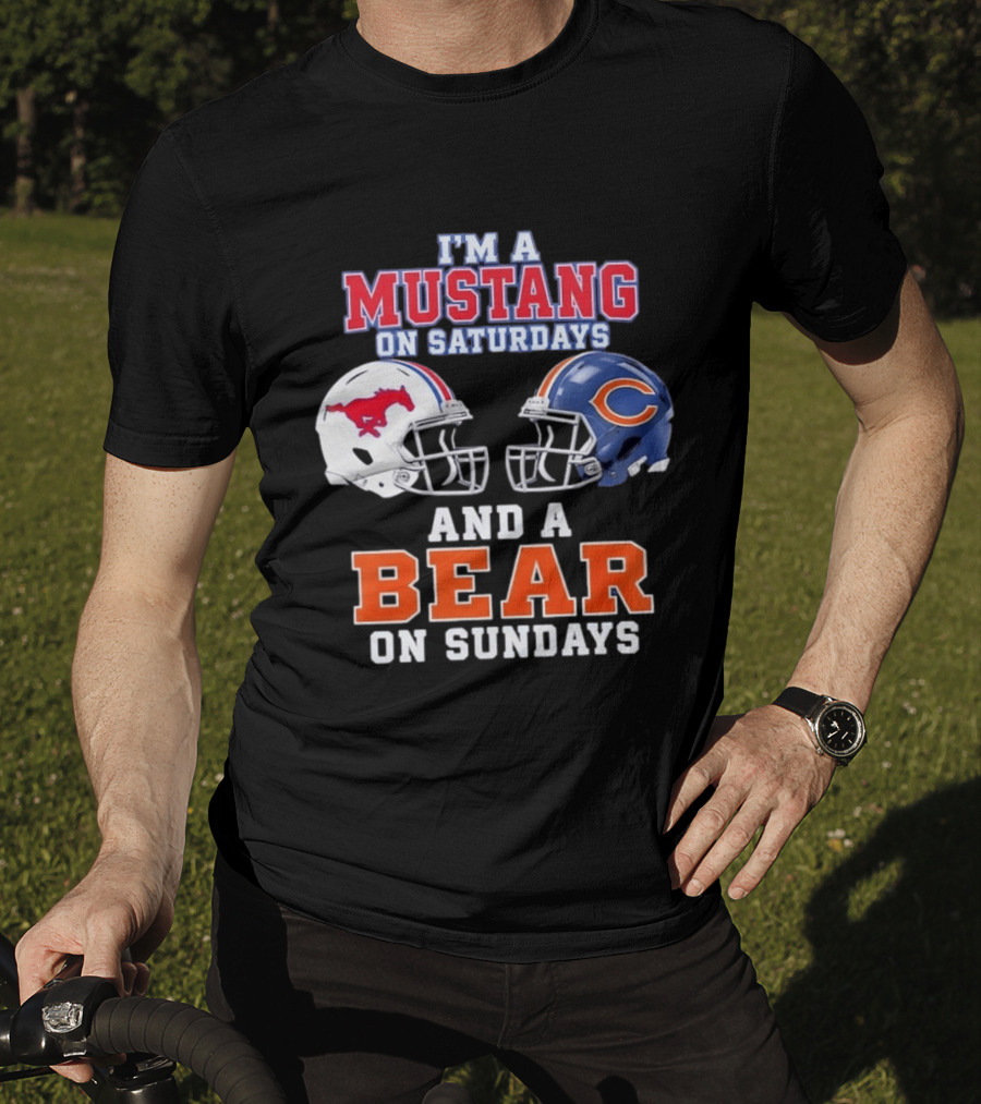 I'm A Mustang On Saturdays And A Bear On Sundays Football Helmet Logos T-Shirt