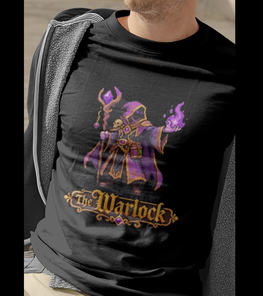 The Warlock 16 Bit Game Cartoon Purple Magic Robe Wizard T-Shirt