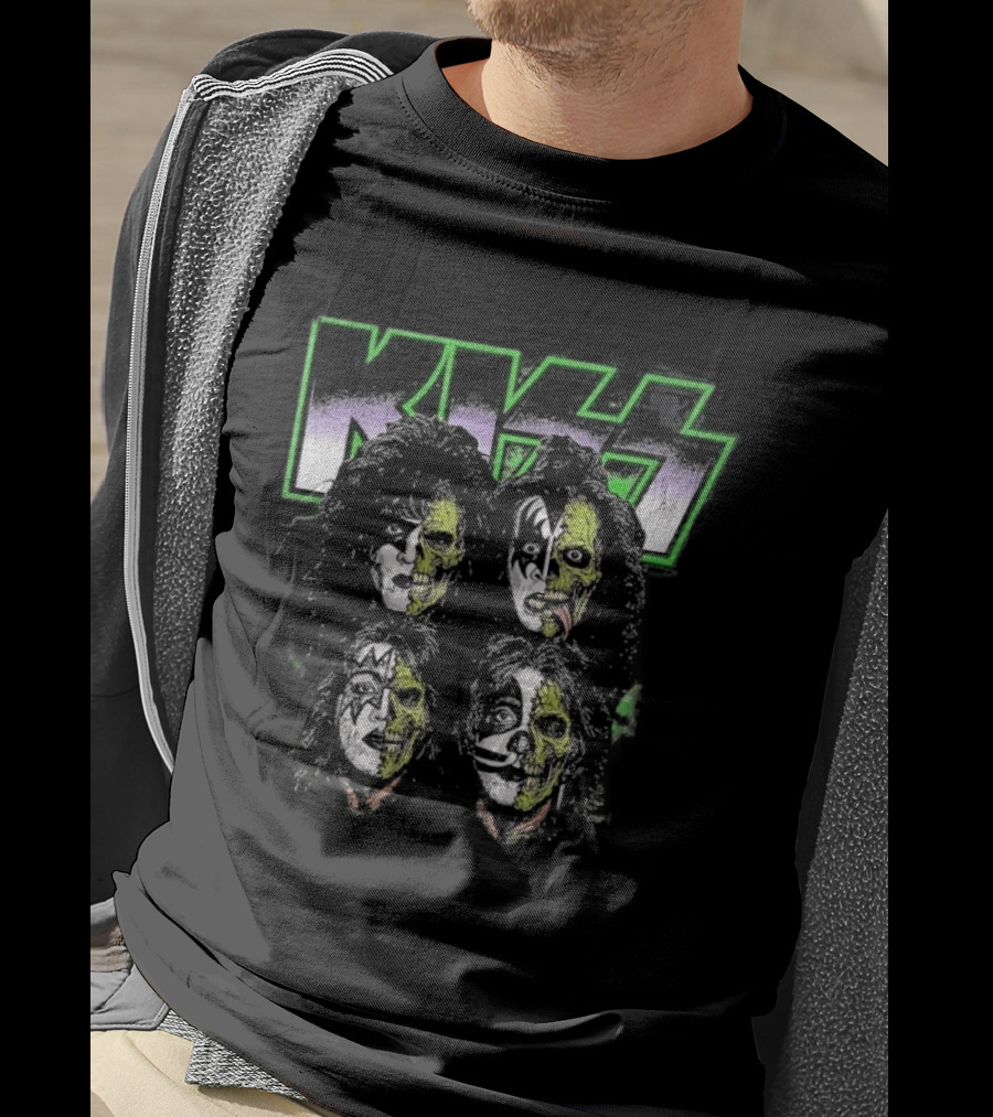 Kiss 2026 Halloween Zombie Band Members Costume Faces T-Shirt