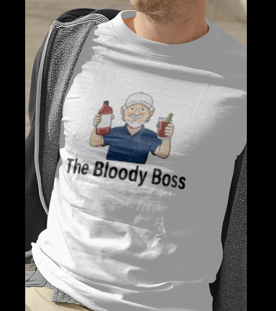 The Bloody Boss Funny Cartoon Character Holding Drink And Bottle T-Shirt