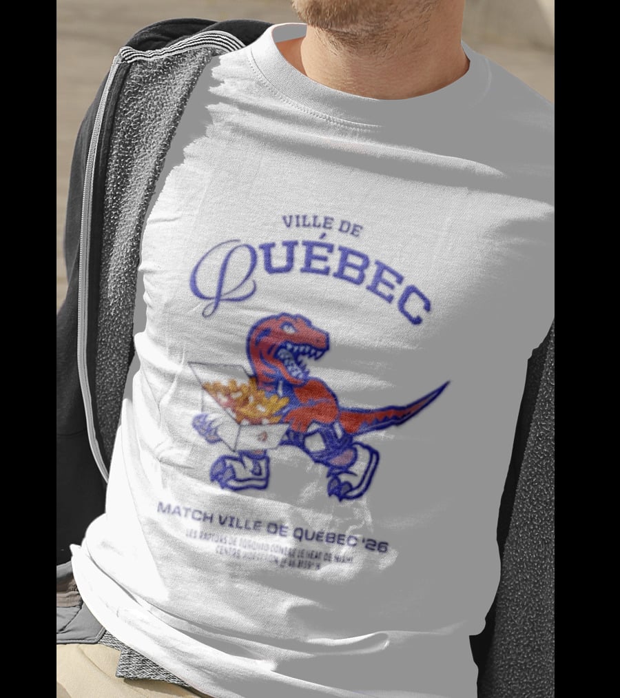 Bienvenue Au Québec Raptors Dinosaur Holding Poutine Box T-Shirt