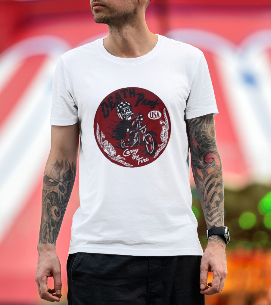 Death Proof USA Easy Rider Skull Motorcycle Carry The Fire T-Shirt