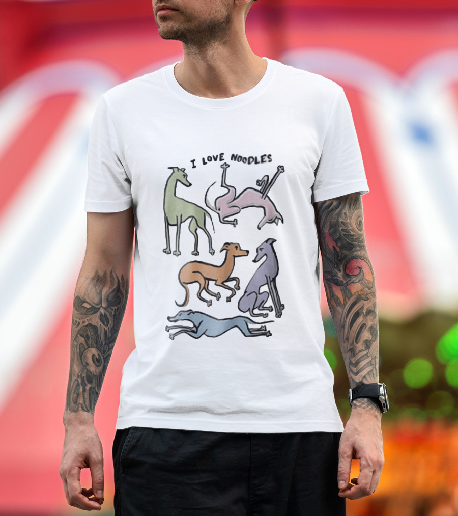 I Love Noodles Five Colorful Greyhound Dogs T-Shirt