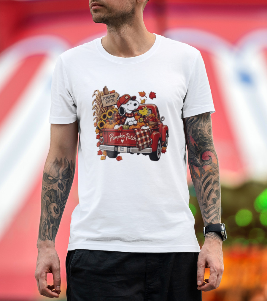 Peanuts Snoopy Woodstock Red Truck Pumpkin Patch Harvest Good Days T-Shirt