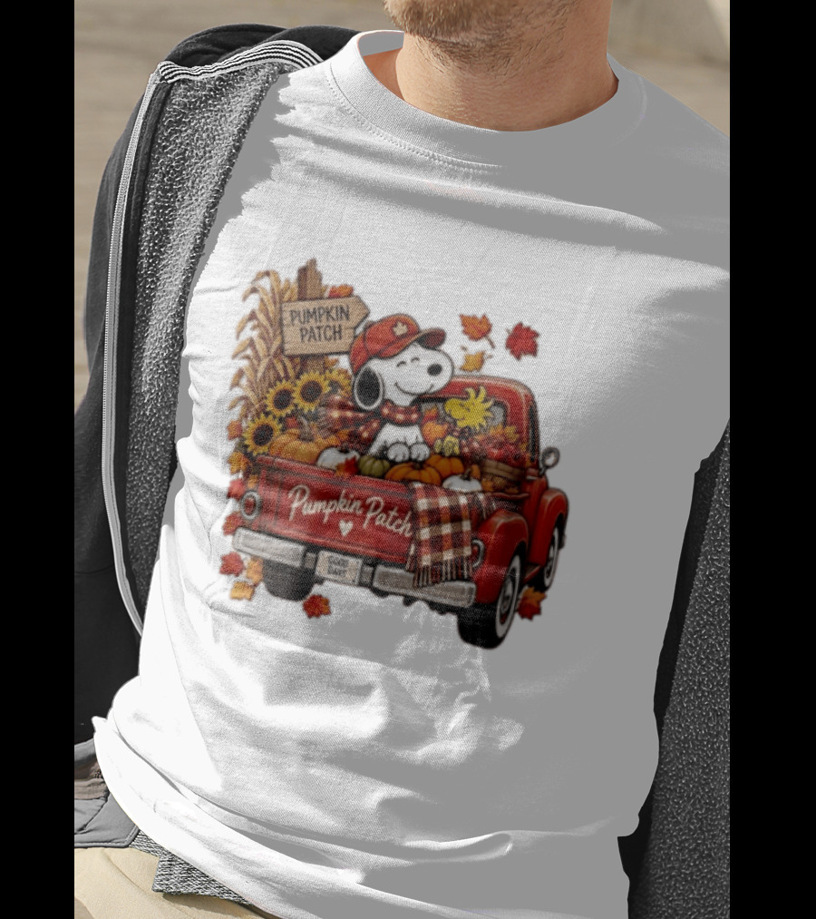 Peanuts Snoopy Woodstock Red Truck Pumpkin Patch Harvest Good Days T-Shirt