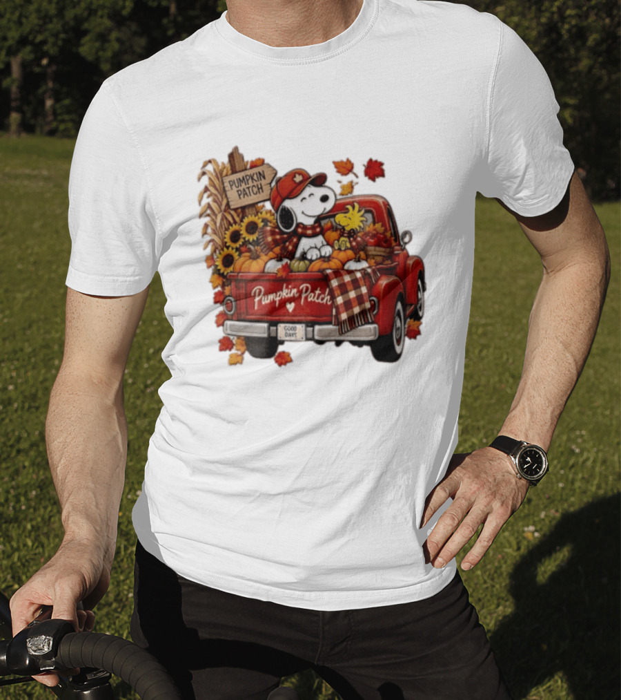 Peanuts Snoopy Woodstock Red Truck Pumpkin Patch Harvest Good Days T-Shirt