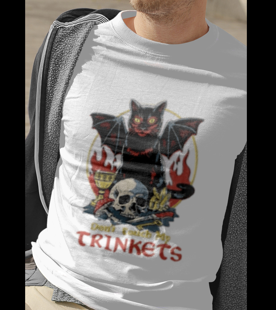 Steven Rhodes Cat Skull Chalice Flames Don't Touch My Trinkets T-Shirt