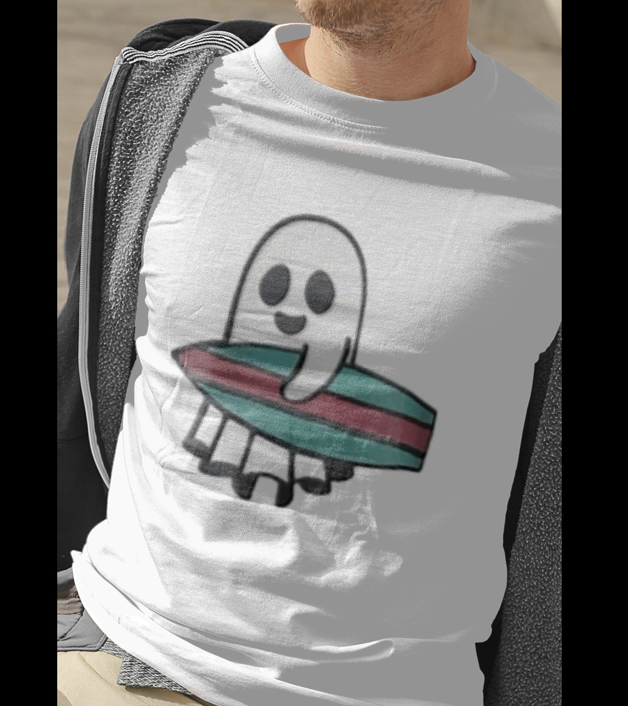 Ghost Holding Surfboard Cartoon Fun Cute Spooky Beach Vibes T-Shirt
