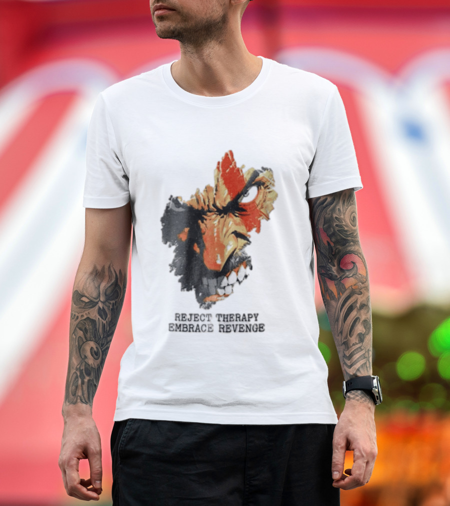 Reject Therapy Embrace Revenge Kratos Angry Bearded Man Red Tattoo God Of War T-Shirt