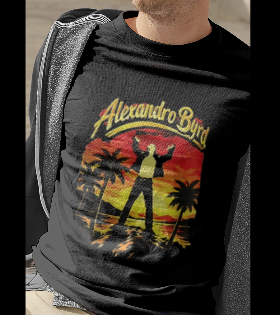 Alexandro Byrd Tropical Sunset Palm Trees Arms Raised T-Shirt