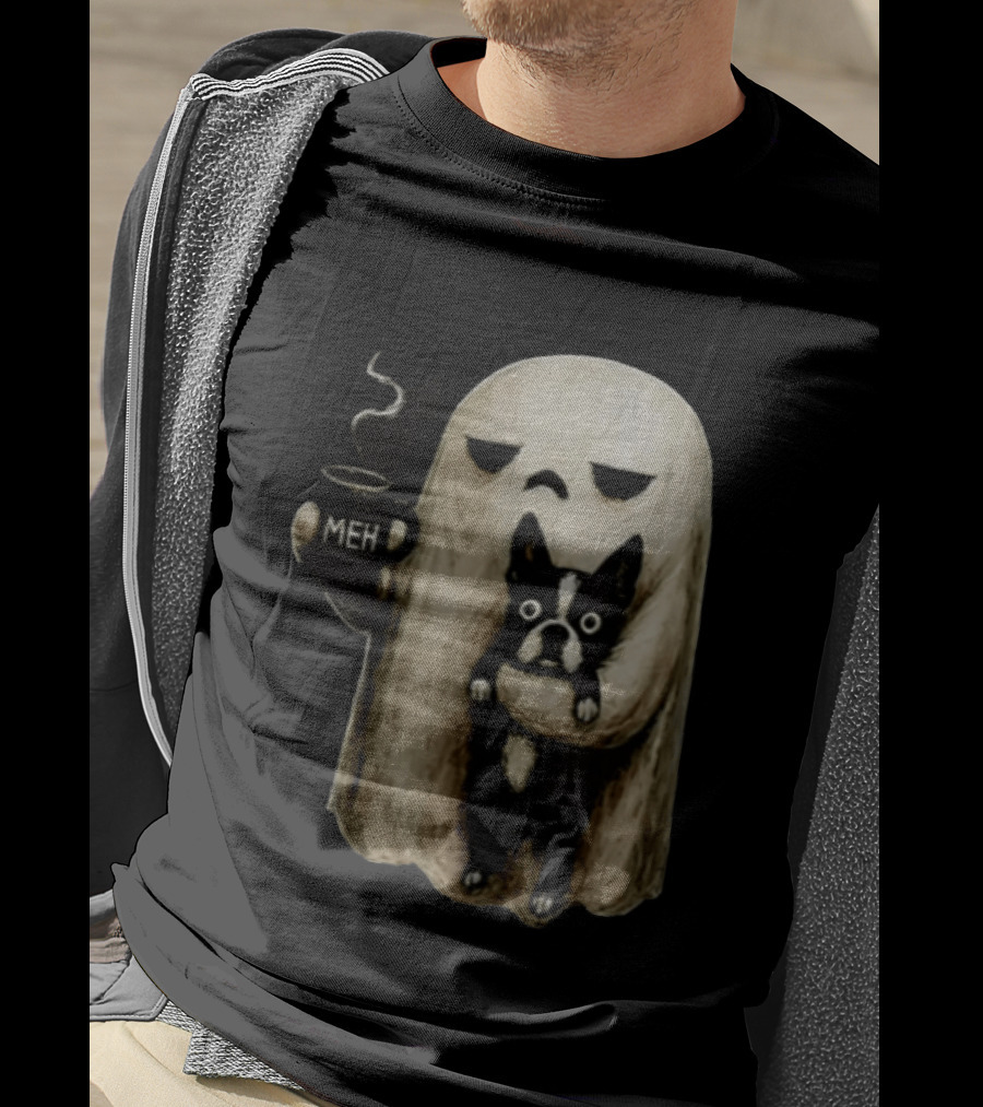 Meh Ghost With Boston Terrier T-Shirt
