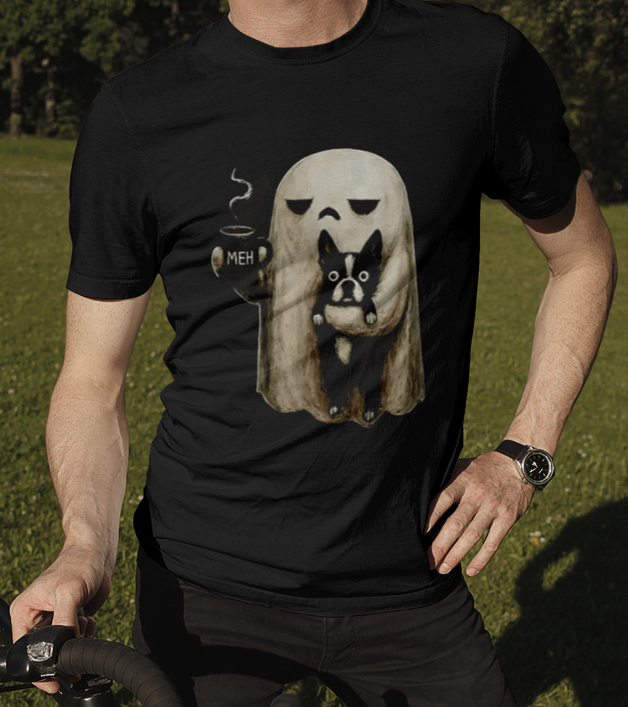 Meh Ghost With Boston Terrier T-Shirt