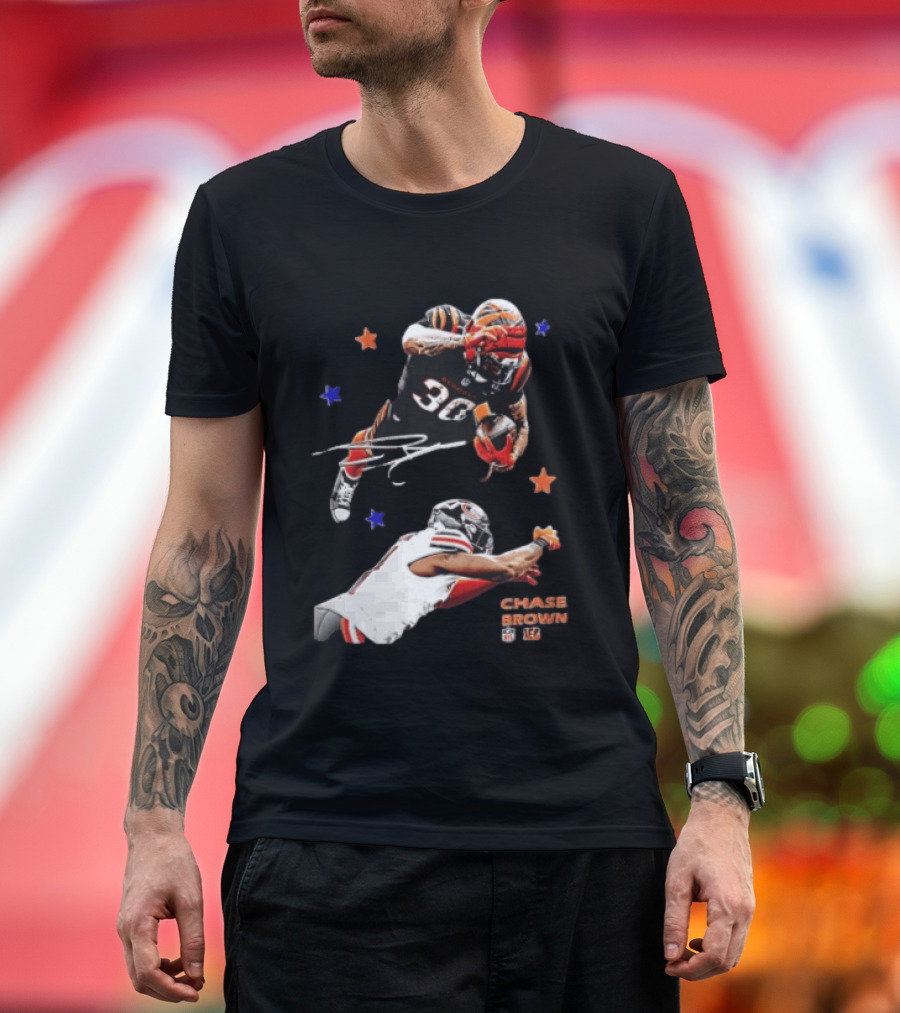 Cincinnati Bengals Chase Brown 30 Running Football Player With Stars T-Shirt