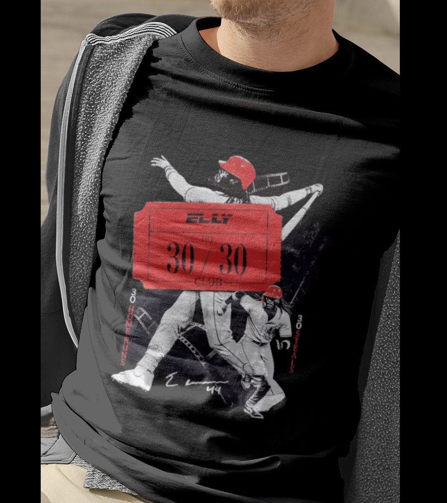 Cincinnati Reds Baseball Elly De La Cruz 30/30 Club 30 Home Runs 30 Stolen Bases T-Shirt