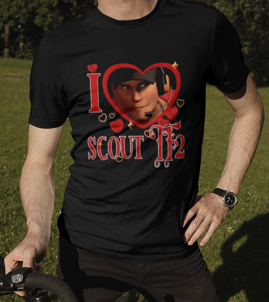 I Heart Scout TF2 Team Fortress 2 Character With Headset In Heart Shape T-Shirt