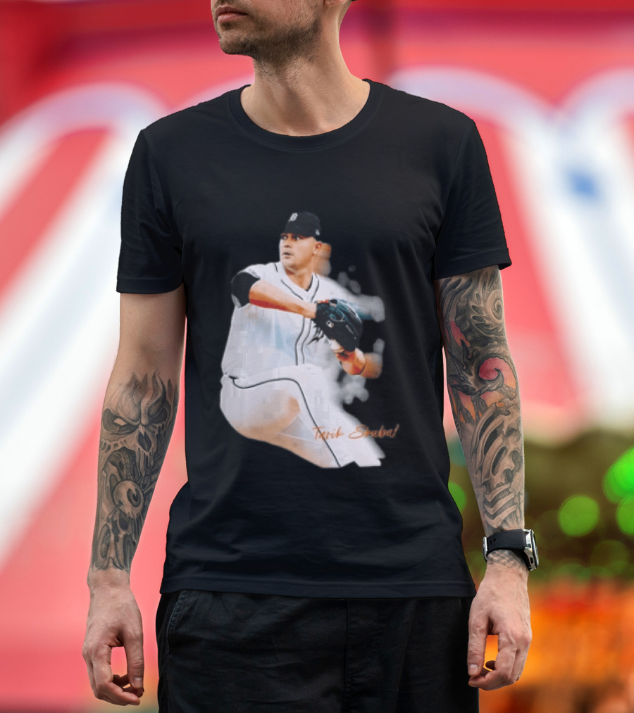 Detroit Tigers Tarik Skubal Pitcher Action Baseball T-Shirt
