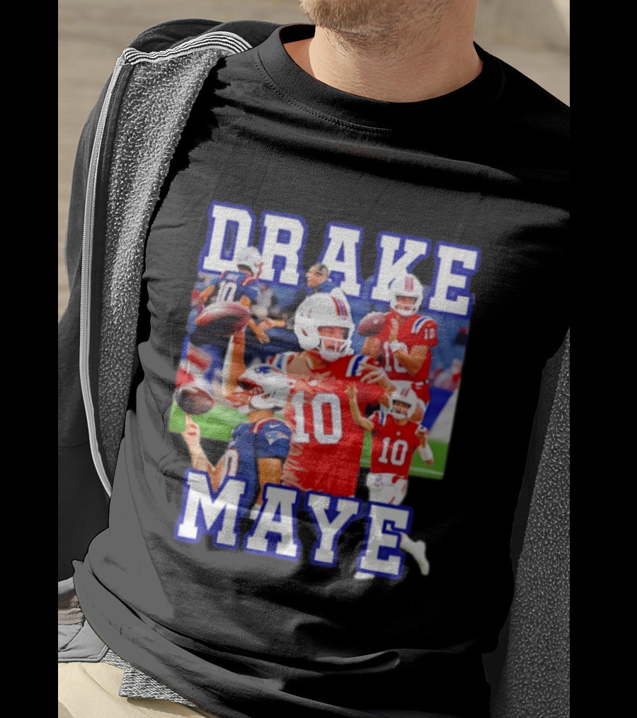 Drake Maye New England Patriots Inspired Football Player Collage T-Shirt