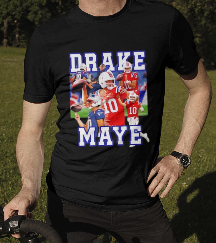 Drake Maye New England Patriots Inspired Football Player Collage T-Shirt