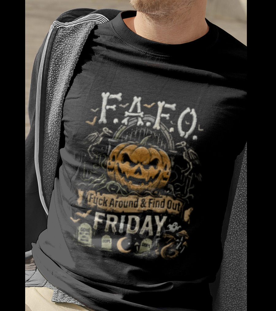 F.A.F.O. Pumpkin Skeleton Raven Halloween Graveyard Friday T-Shirt