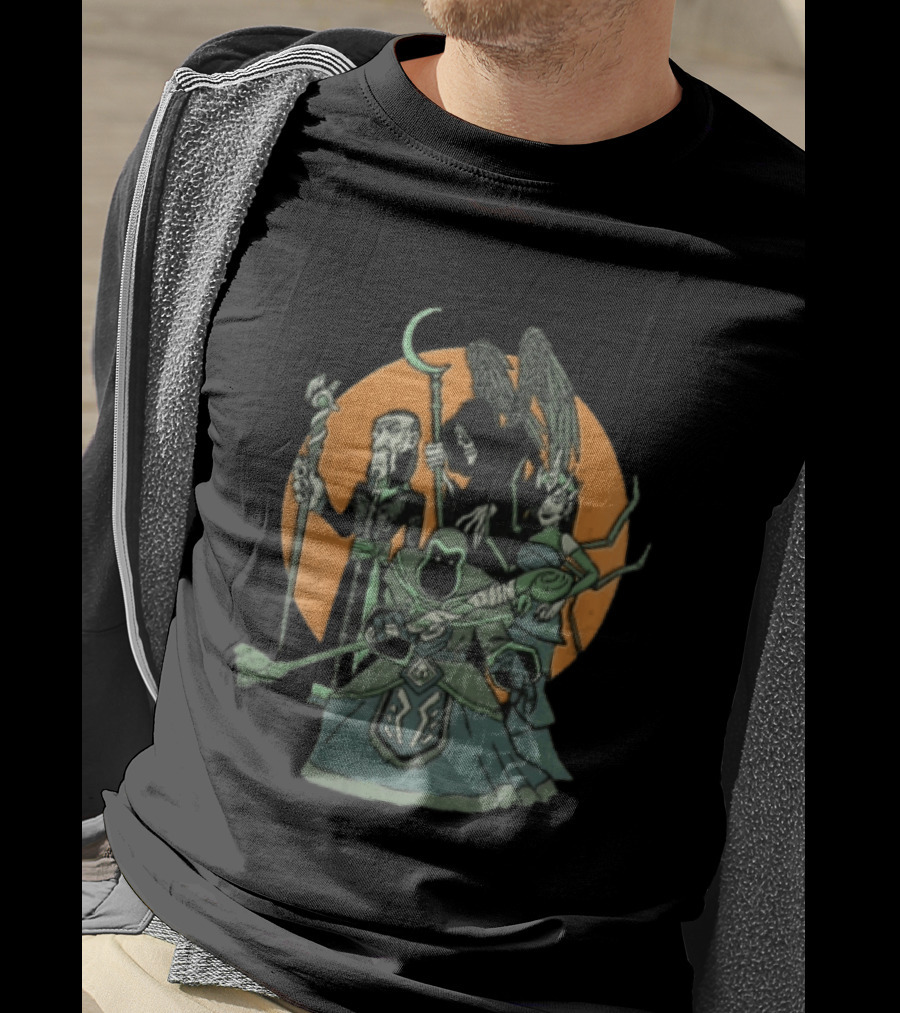 Fantasy Evil Sorcerer Grim Reaper Dark Queen Orange Moon T-Shirt