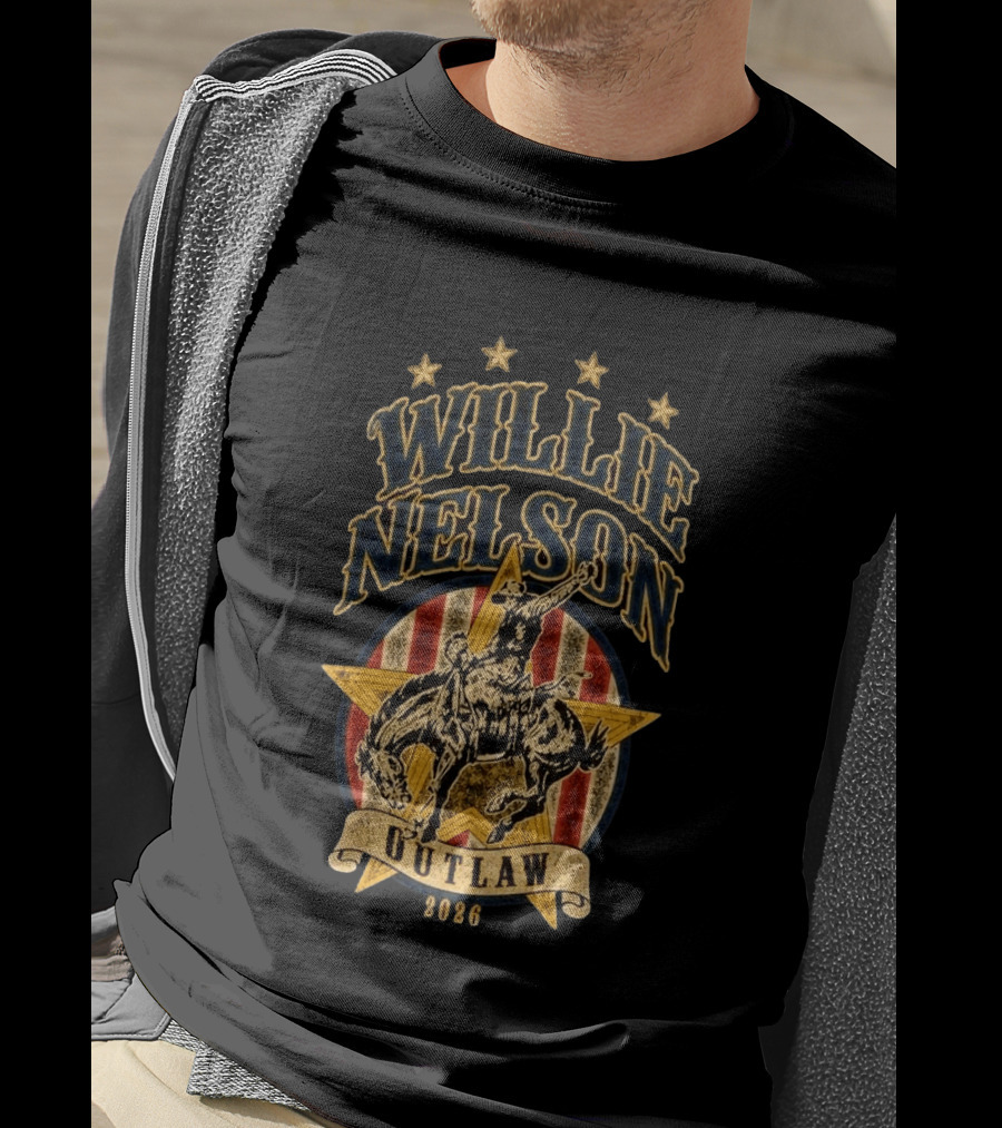 Willie Nelson Outlaw Tour 2026 Cowboy Star Rider T-Shirt