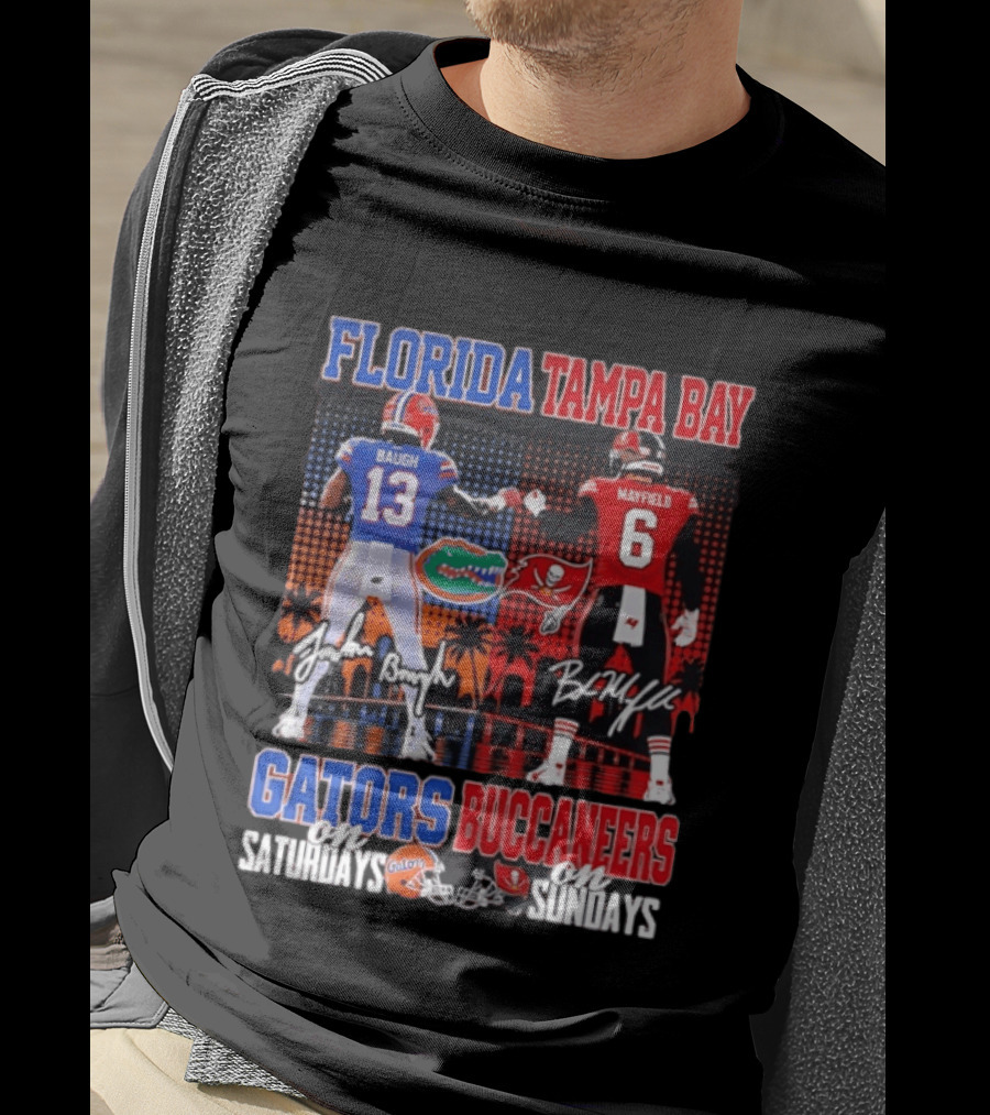 Florida Tampa Bay Gators Buccaneers Saturdays Sundays Baugh Mayfield Skyline T-Shirt