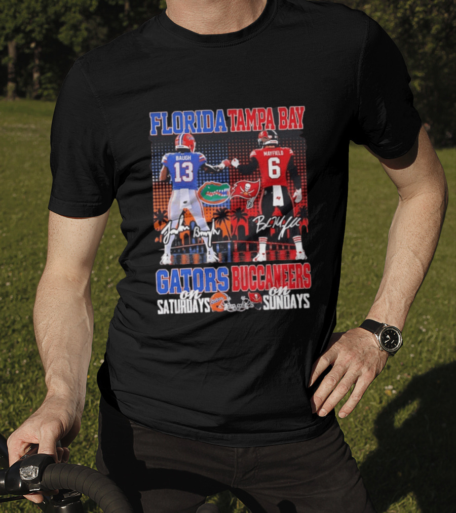 Florida Tampa Bay Gators Buccaneers Saturdays Sundays Baugh Mayfield Skyline T-Shirt