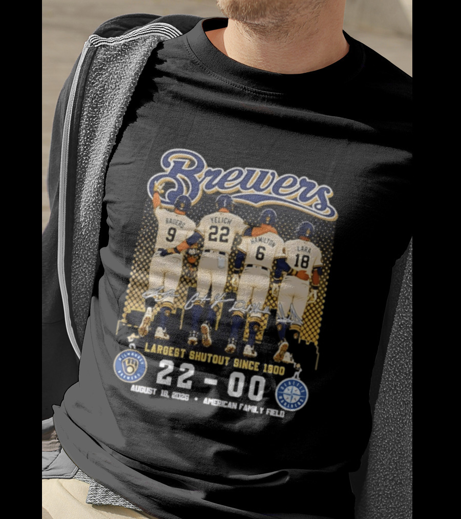 Milwaukee Brewers Largest Shutout Since 1900 22 00 Victory August 18 2023 American Family Field T-Shirt