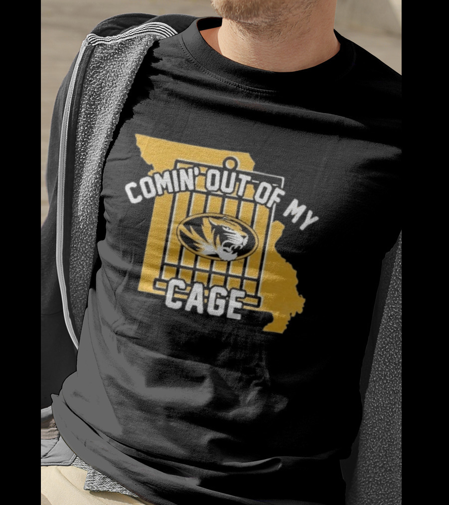 Missouri Tigers Comin' Out Of My Cage Map Outline Tiger T-Shirt