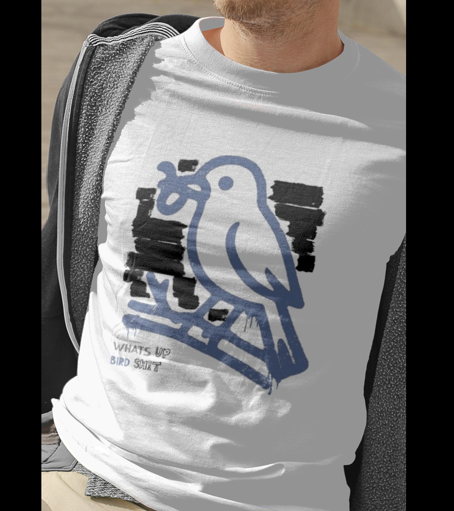 Drewtube What Up Bird Shit Funny Sparrow Holding Curling Shovel T-Shirt
