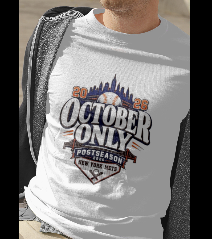 New York Mets 2026 October Only MLB Postseason City Skyline T-Shirt