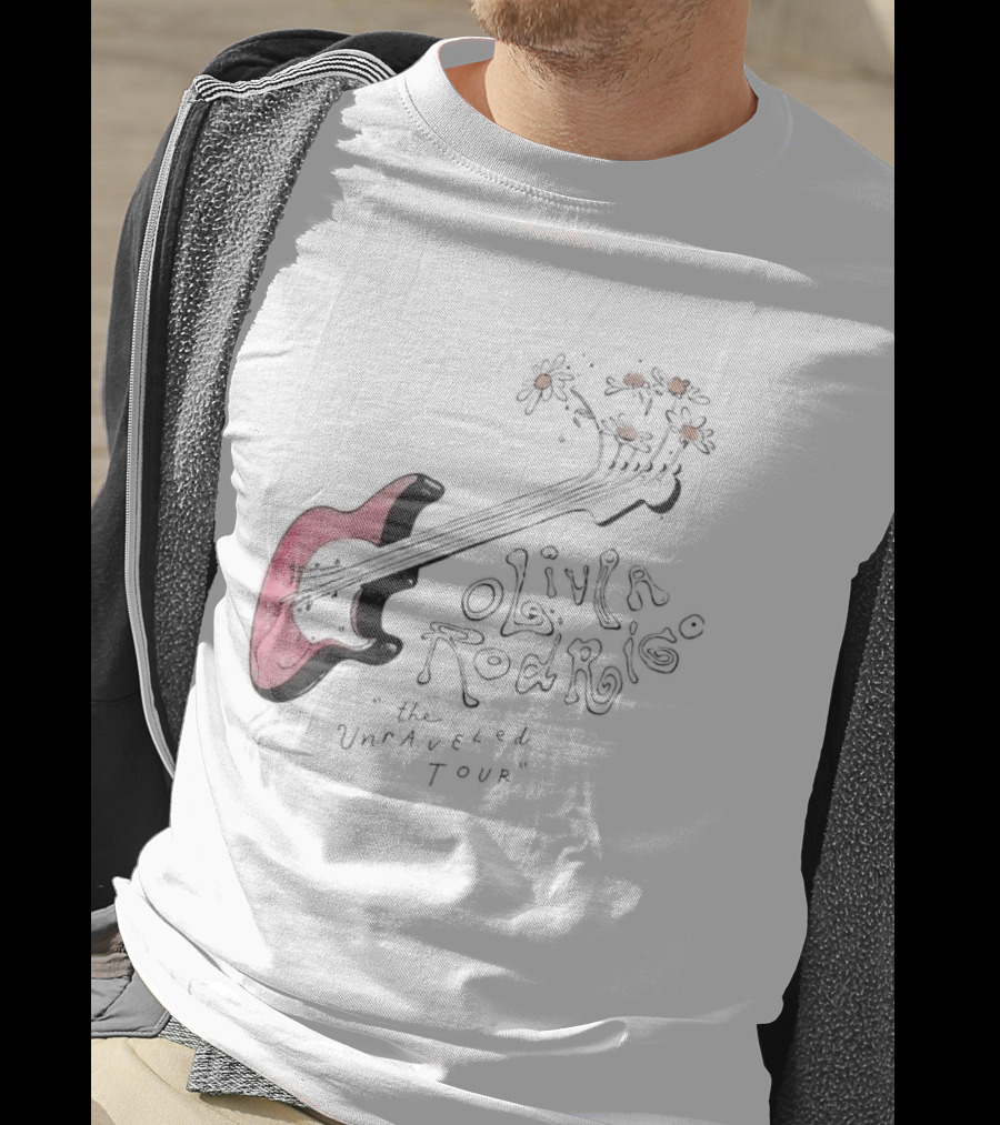 Olivia Rodrigo The Unraveled Tour Guitar Sketch With Flower Accents T-Shirt
