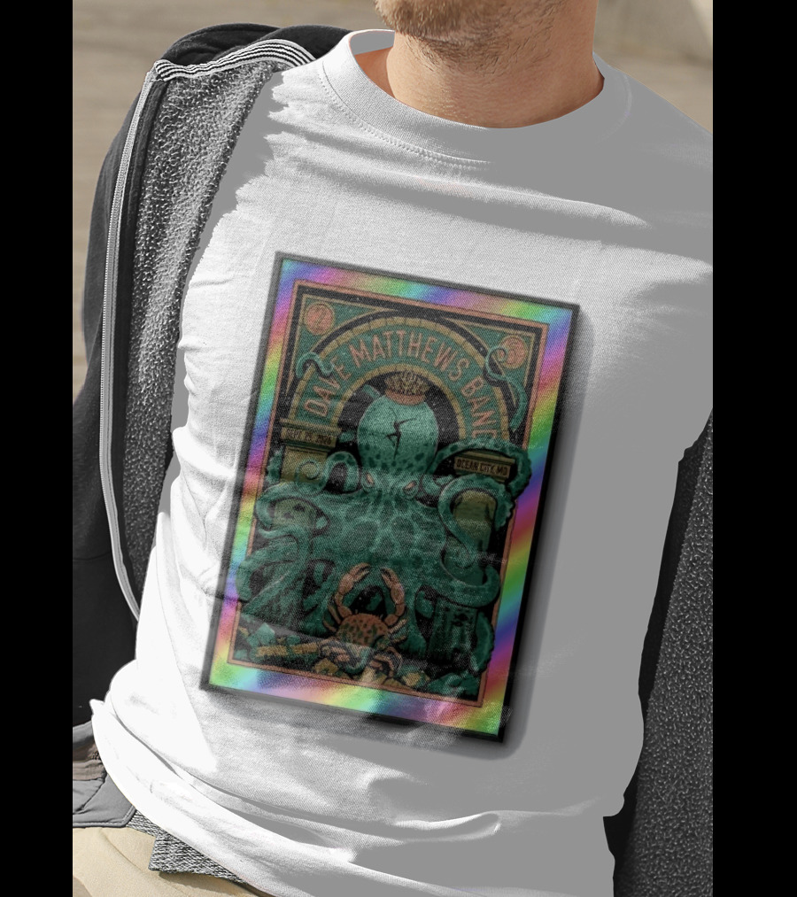 Dave Matthews Band Sept 25 2026 Ocean City MD Octopus And Crab Rainbow Border T-Shirt