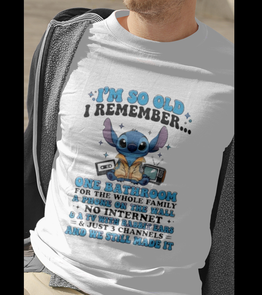 I'm So Old I Remember Stitch Nostalgia No Internet One Bathroom Phone On The Wall TV With Rabbit Ears T-Shirt