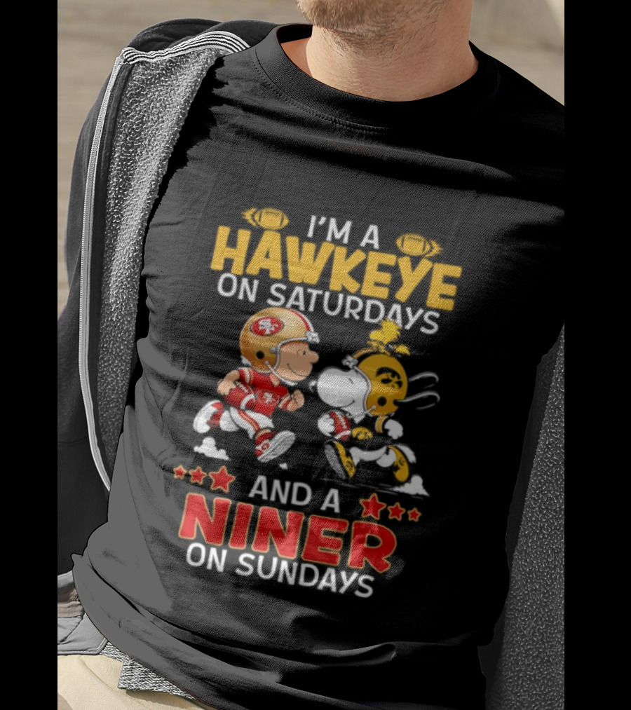 Charlie Brown Snoopy Hawkeye Saturdays Niner Sundays Football Mashup T-Shirt