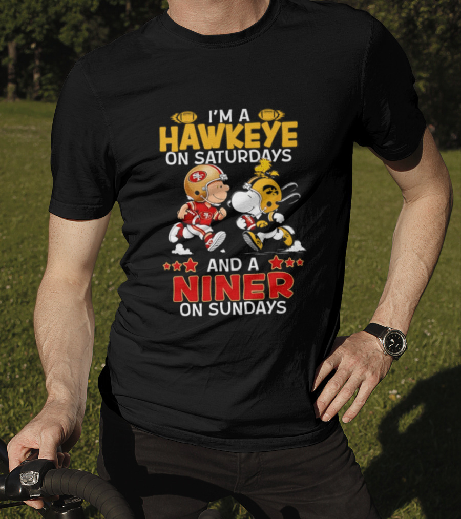 Charlie Brown Snoopy Hawkeye Saturdays Niner Sundays Football Mashup T-Shirt