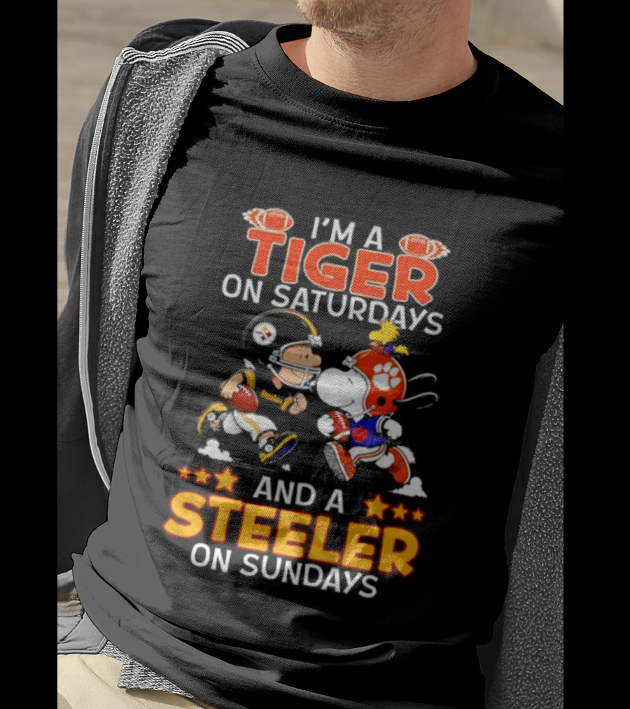 I'm A Tiger On Saturdays And A Steeler On Sundays Charlie Brown Snoopy Football T-Shirt