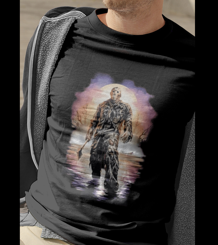Friday The 13th Jason Voorhees Horror Halloween Mask Machete Lake Scene T-Shirt