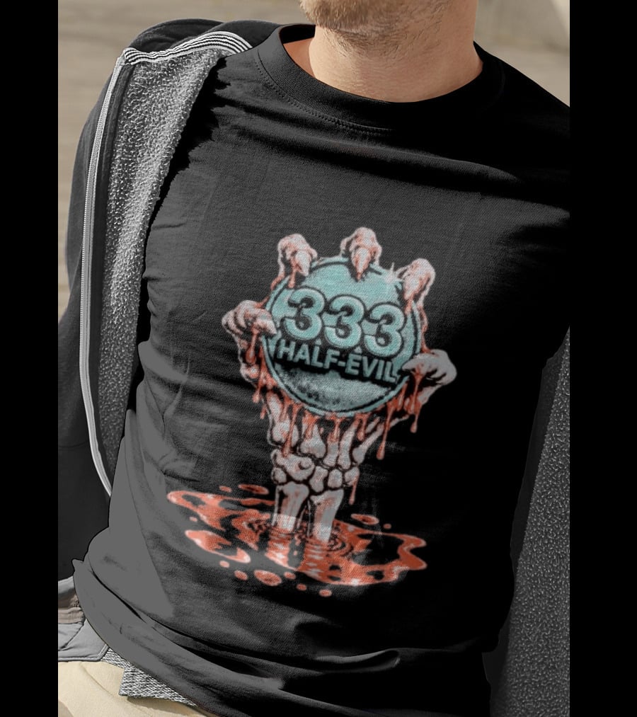 333 Half Evil Skeleton Hands Bloody Coin T-Shirt
