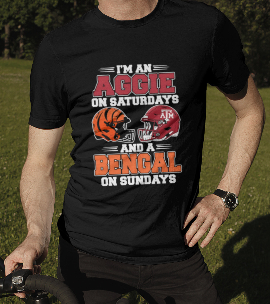 I'm An Aggie On Saturdays And A Bengal On Sundays With Helmet Logos T-Shirt