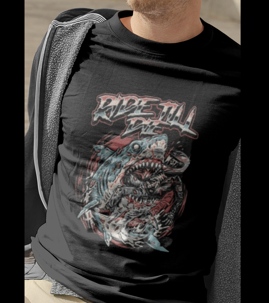 Ride Till Die Skeleton Biker Eaten By Shark T-Shirt