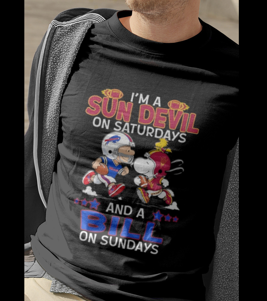 I'm A Sun Devil On Saturdays And A Bill On Sundays Football Fans Snoopy Charlie Brown T-Shirt