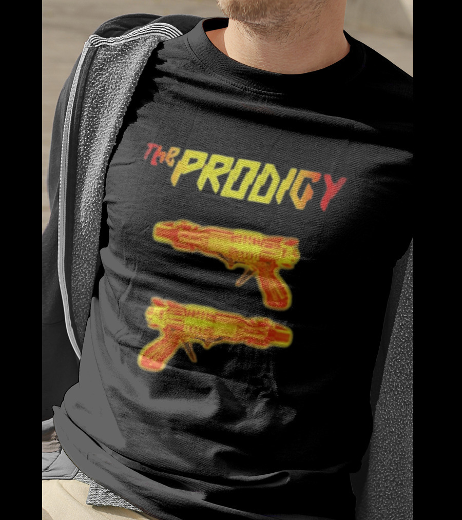 The Prodigy Rayguns Yellow And Red Bold Lettering With Dual Ray Guns T-Shirt
