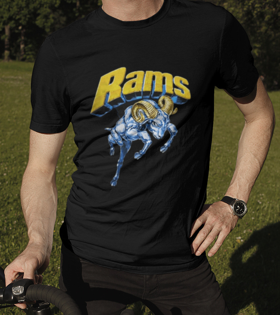 Rams Blue Bull Charging With Golden Horns Majestic Power T-Shirt