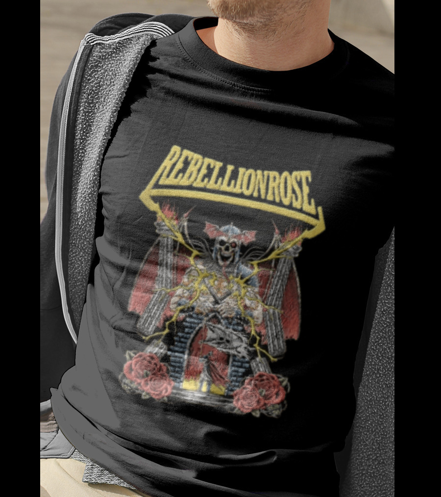 Rebellion Rose Skull Knight Castle With Roses And Lightning T-Shirt